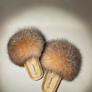 Real Golden Silver Fox Fur Slippers